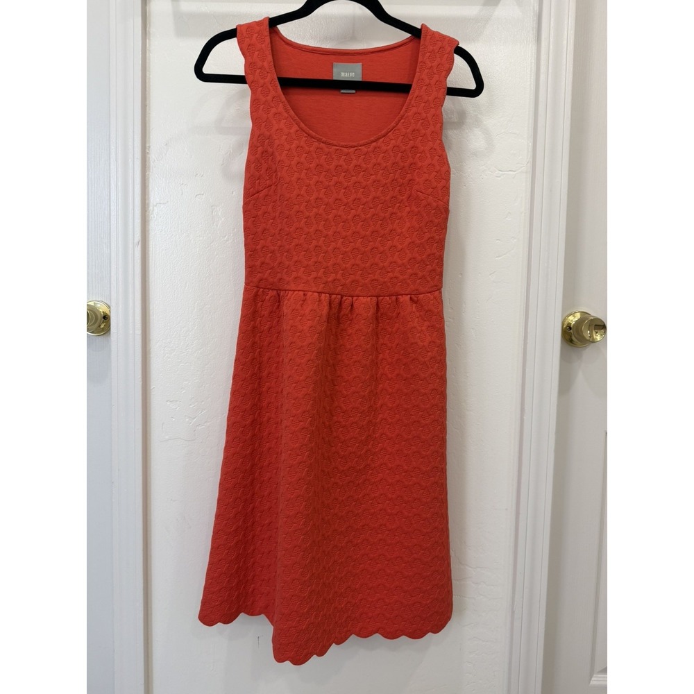 Anthropologie Maeve Coral Caye Scallop Textured Lace Detail Dress Pockets XS
